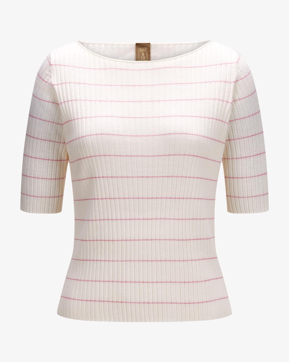 Strick-Shirt für Damen von OFF & CO in Ecru und Pink. Das Modell besticht dankder Rippstrick-Qualität mit angenehmen Tragemomenten