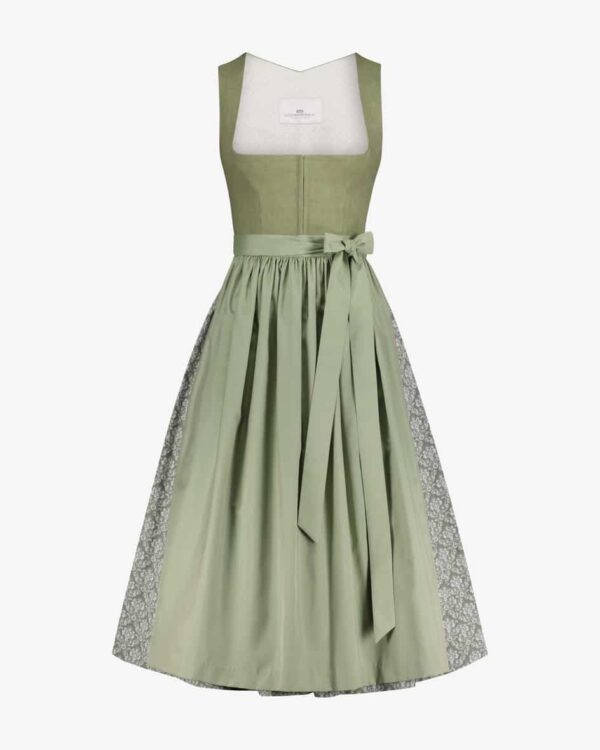 Midi-Dirndl mit Schürze für Damen von LODENFREY München 1842 in Grün und Weiß.Das Modell besticht dank des Leinen-Mieders sowie der tonalen.... Mehr Details bei Lodenfrey.com!