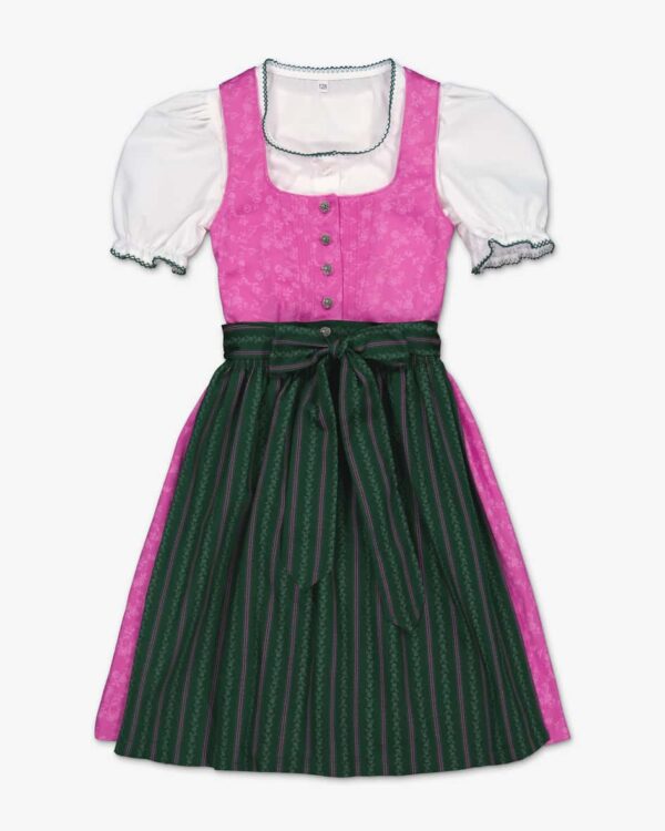 Anja Dirndl mit Bluse und Schürze für Mädchen von LODENFREY in Pink undDunkelgrün. Dank der klassischen Schnittführung und dem floralen.... Mehr Details bei Lodenfrey.com!