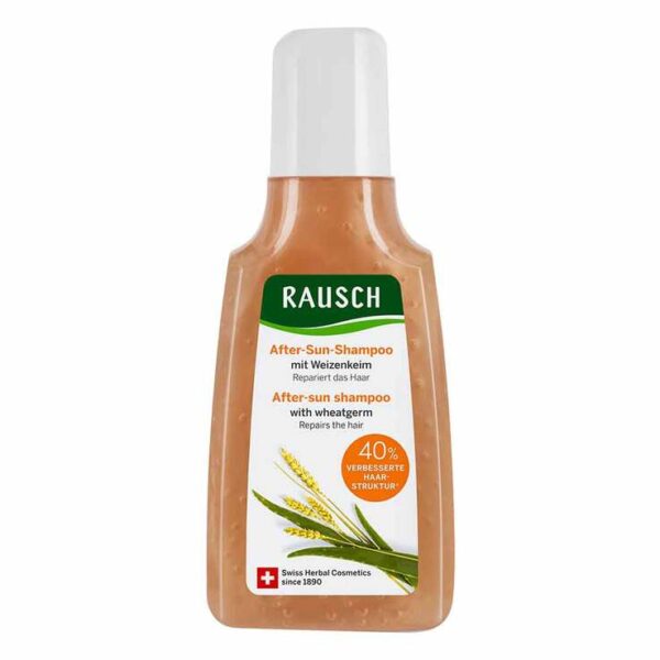 Rausch After-Sun-Shampoo mit Weizenkeim - Reparatur für trockenes oder sonnenstrapaziertes Haar.   reparierendes Shampoo für trockenes oder sonnenstrapaziertes Haar verbessert die Haarstruktur und intensiviert den Glanz nach nur einer Anwendung hergestellt in der Schweiz  mit hauseigenen Extrakten aus Weizenkeimen