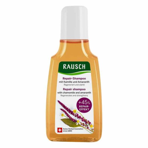 Rausch Repair-Shampoo mit Kamille und Amaranth - Reparatur bei strapaziertem Haar.     regenerierendes Shampoo für strapaziertes Haar Glanz und Vitalität dank Repair-Effekt hergestellt in der Schweiz  mit hauseigenen Extrakten aus Kamillenblüten