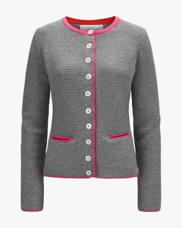 Alice Trachten-Cashmere-Strickjacke für Damen von My Herzallerliebst in Grau undPink. Das Modell präsentiert sich dank der Kontraststreifen in.... Mehr Details bei Lodenfrey.com!