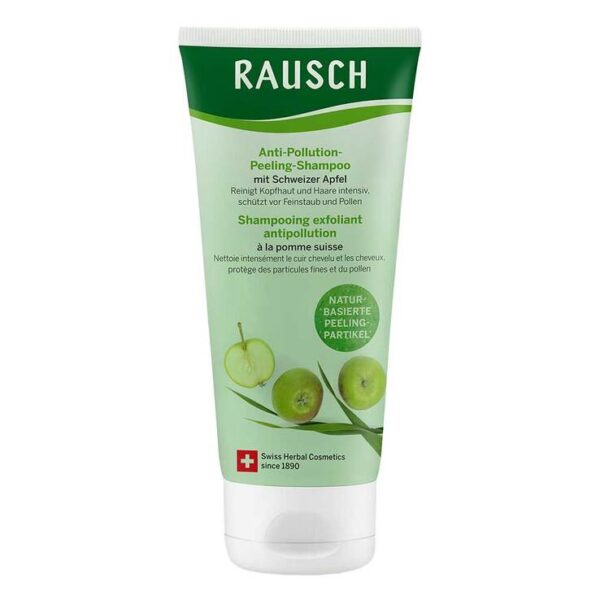 RAUSCH Anti-Pollution-Peeling-Shampoo mit Schweizer Apfel        Tiefenreinigendes Peeling-Shampoo für die wöchentliche Anwendung     Mit Anti-Pollution-Wirkstoff und naturbasierten Peeling-Partikeln aus Cellulose     Hergestellt in der Schweiz mit einem hauseigenen Extrakt von Schweizer Jungäpfeln sowie Gerstengras     Silikonfrei und mit 94% Inhaltsstoffen natürlichen Ursprungs     Verpackung aus 100% PE-Monomaterial     Gluten- und silikonfrei     naturnahe Produkte     ph-hautneutral      Die innovative Intensivreinigung für gereinigtes