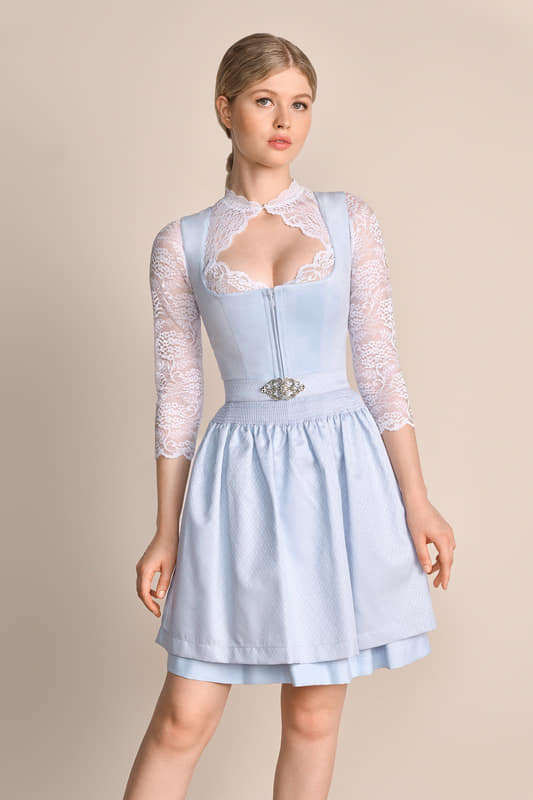 Elegantes Samtdirndl Alisha aus unserer MADL-Kollektion. Das unifarbene Mieder aus Samt