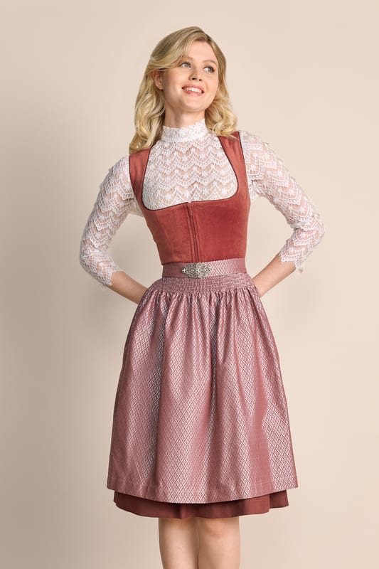 Elegantes Samtdirndl Alisha aus unserer MADL-Kollektion. Das unifarbene Mieder aus Samt