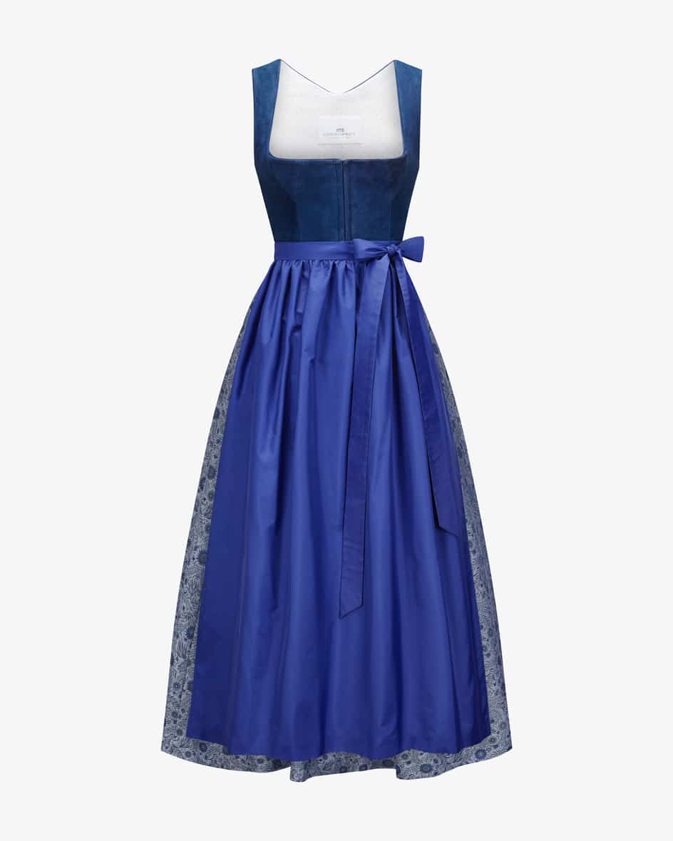 Dirndl lang mit Schürze für Damen von LODENFREY München 1842 in Dunkelblau. DasModell besticht dank dem zarten