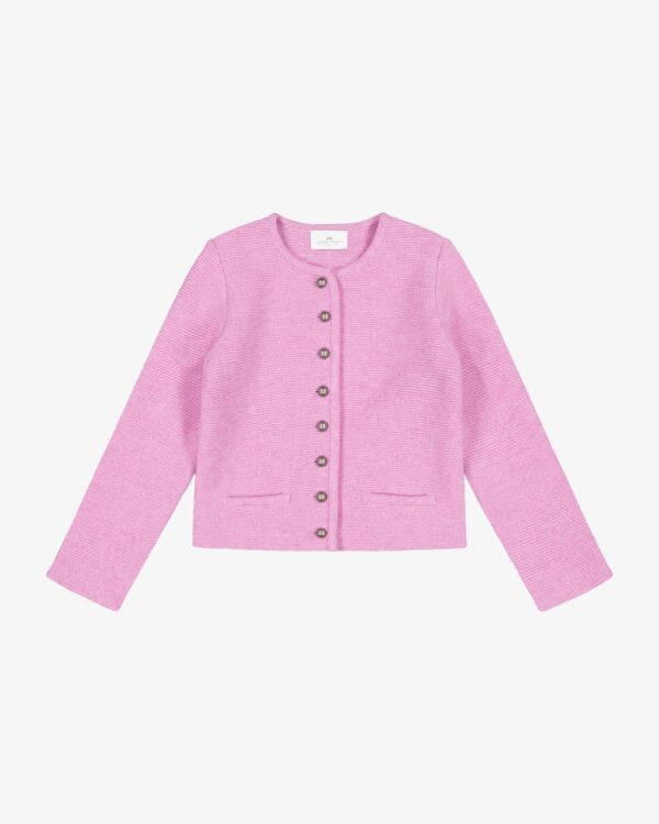 Mina Trachten-Strickjacke für Mädchen von LODENFREY in Rosa. Traditionellund detailverliebt – Das Modell begeistert dank der filigranen Knopfleiste.... Mehr Details bei Lodenfrey.com!