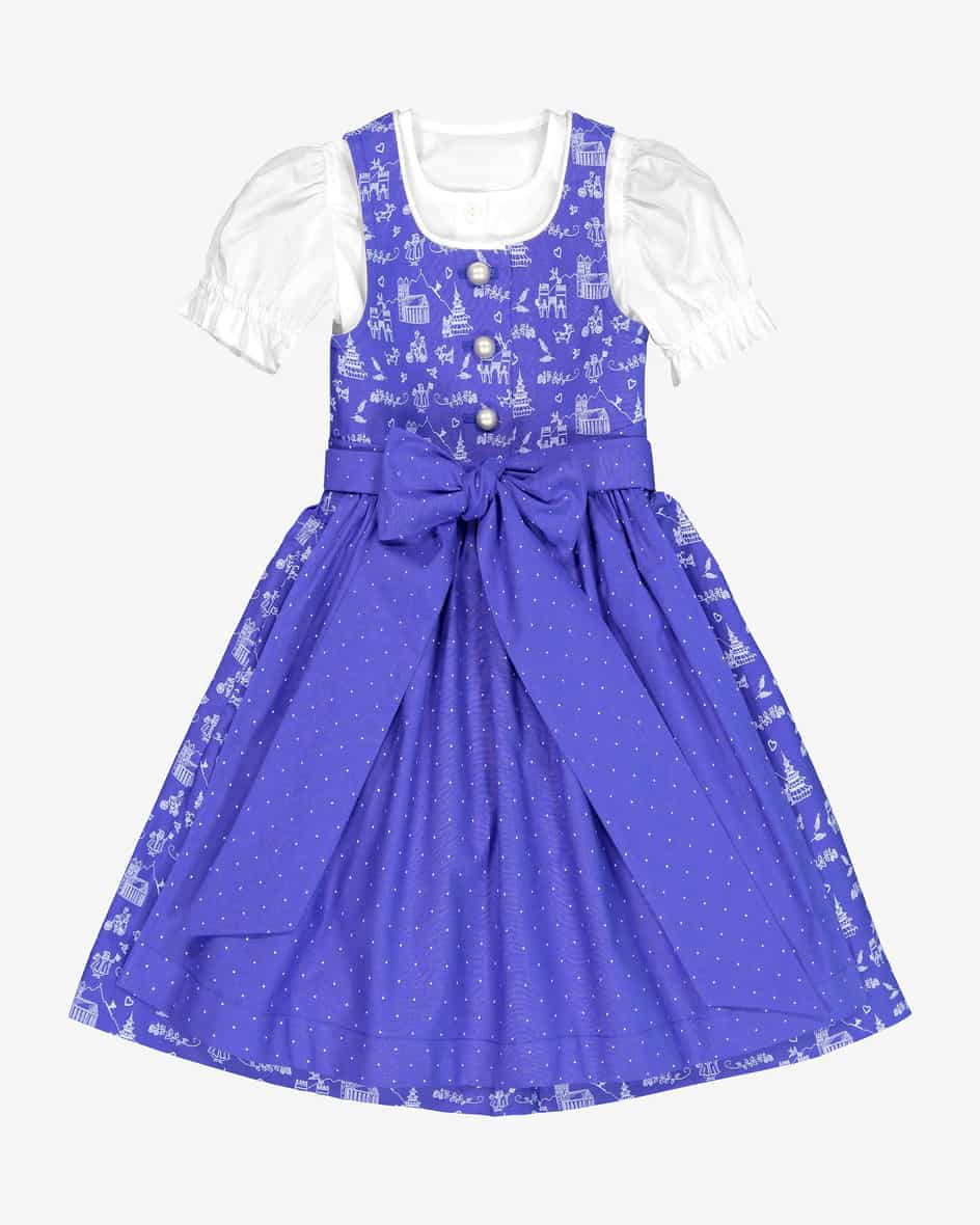 Mädchen-Dirndl mit Bluse und Schürze von Münchner Dirndl in Royal. Das BesondereStück München - Das Dirndl präsentiert sich mit klassischen Details.... Mehr Details bei Lodenfrey.com!