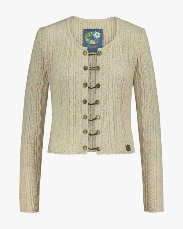 Trachten-Strickjacke für Damen von Edelweiß in Beige. Das klassische Strick-Muster sowie Münz-Knöpfe mit Ketten-Details untermalen dietraditionelle.... Mehr Details bei Lodenfrey.com!