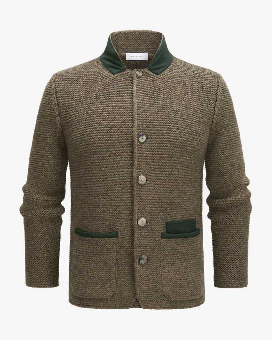 Trachten-Strickjacke für Herren von Gran Sasso MGS in Taupe und Grün. Made inItaly - Ob Strickjacke