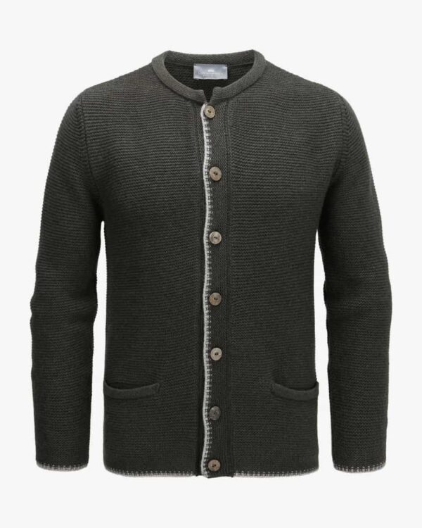 Alex Trachten-Cashmere-Strickjacke für Herren von LODENFREY in Oliv undHellgrau. Das Modell aus besonders weicher Cashmere-Qualität besticht.... Mehr Details bei Lodenfrey.com!