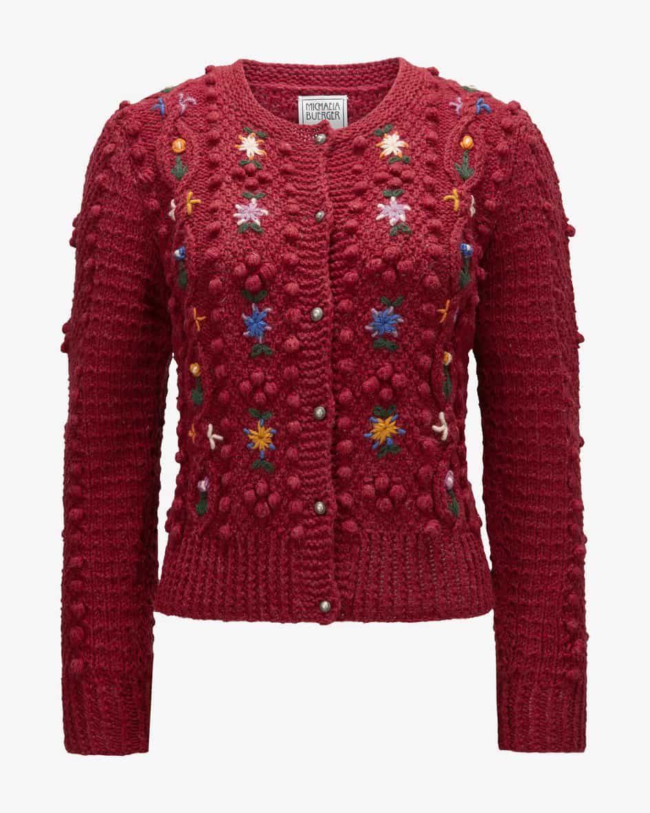 Polly Trachten-Strickjacke für Damen von Michaela Buerger in Dunkelrot und Bunt.Die reine Lammwolle in raffinierter Strick-Qualität punktet mit.... Mehr Details bei Lodenfrey.com!