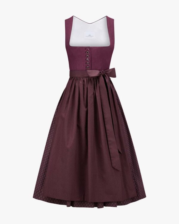 Midi-Dirndl mit Schürze für Damen von LODENFREY München 1842 in Beere. DasModell besticht dank des Leinen-Mieders sowie der Paspelierungen.... Mehr Details bei Lodenfrey.com!