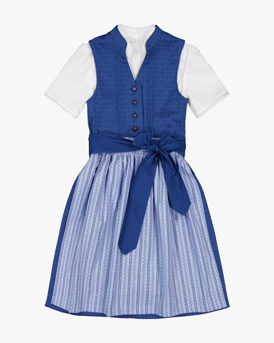 Fiona Dirndl mit Bluse und Schürze für Mädchen von LODENFREY in Dunkelblau undHellblau. Das Modell überzeugt durch das feine Allover-Dessin und das.... Mehr Details bei Lodenfrey.com!