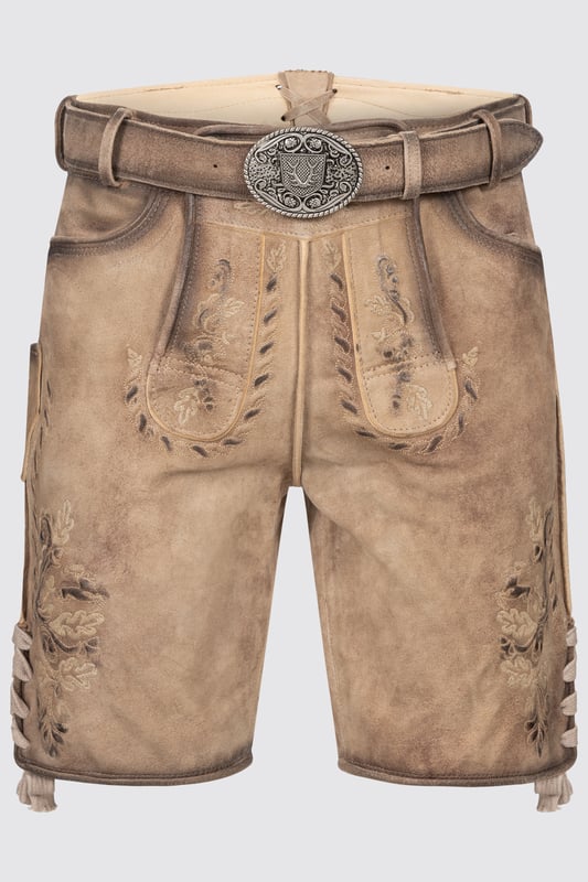 Dieses tolle Modell im verwaschenen Look begeistert seinen Träger auf Anhieb. Die tollen Stickereien auf dem Hosenlatz und entlang der Hosenbeine werten die Lederhose Marino auf und sorgen für einen tollen Twist zwischen Tradition und Moderne. Die Schnürung an den Seiten der Hosenbeine kreieren einen tollen und praktischen Hingucker. Dein Look wird durch den passenden Gürtel perfekt abgerundet. Da die Lederhose Marino aus hochwertigem Ziegenleder gewonnen wird