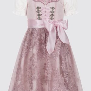 Bezaubernd und modern präsentiert sich das Kinderdirndl Paulin. Es ist mit zarten Ornamenten versehen