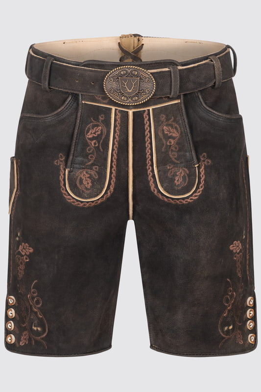 Die Lederhose Terence begeistert durch schöne geschwungene Stickereien entlang des Hosenlatzes und der Hosenbeine. Der passende Gürtel macht den Lederhoselook perfekt. Die Lederhose wurde aus hochwertigem Ziegenleder gewonnen und garantiert so einen hohen Tragekomfort.