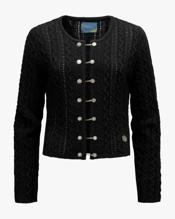 Trachten-Strickjacke für Damen von Edelweiß in Schwarz. Das klassische Strick-Muster sowie Münz-Knöpfe mit Ketten-Details untermalen dietraditionelle.... Mehr Details bei Lodenfrey.com!