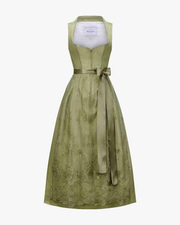 Dirndl lang mit Spitzenschürze für Damen von Silk & Pearls in Grün. DiesesModell schafft dank des feinen Allover-Dessins mit dezenter Struktur.... Mehr Details bei Lodenfrey.com!