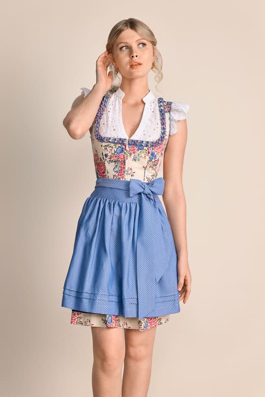 Das Dirndl Makena ist ein verträumter Hingucker für jedes Fest. Das florale Muster verleiht dem taillierten Dirndl einen frischen